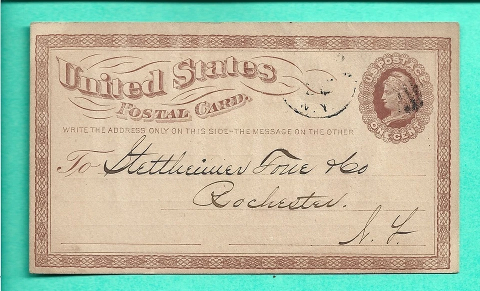 UX1 Postal Card 1875 Liberty One Cent Penny Nunda Bank Livingston NY Watermark - Image 2 of 2