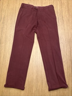 Men s Canali Tessuto Heavy Chino Trouser Pants Front Pleat Sz 36R Burgundy Italy