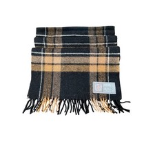 Heritage 100 Lambswool Plaid Scarf Black Camel White 56x12 Fringe Soft Warm