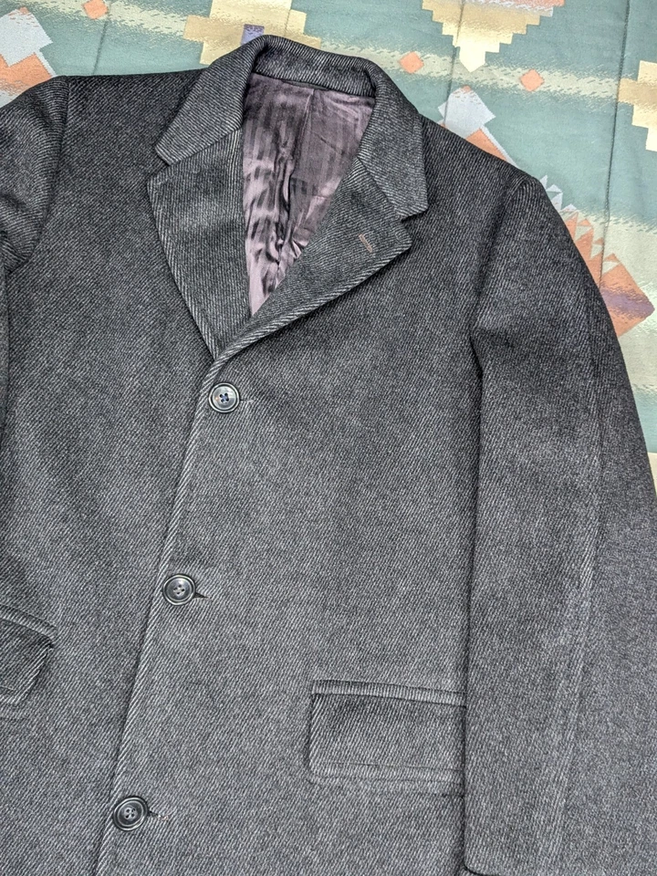 DUKE'S VELOUR De Colección Años 60 70 Negro Gris Rayas Tweed Gabardina CHAQUETA Para Hombre M Foto 3 de 4