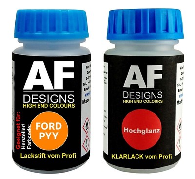 Lackstift für FORD PYY Electric Orange Pearl + Klarlack je50ml Autolack Set