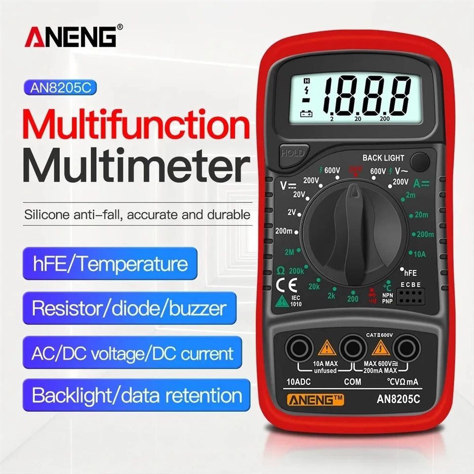 ANENG AN8205C Digital Multimeter AC/DC Spannung Strom Ohm Tester mit Thermoeleme - Bild 2 von 4