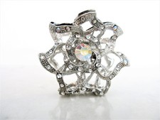 Medium large silver metal crystal hair claw clip bridal clip
