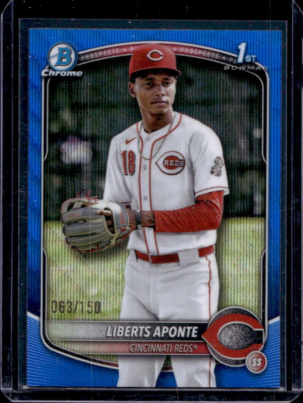 2025 Bowman Chrome Liberts Aponte Blue Wave Refractor 1st #63/150 Reds