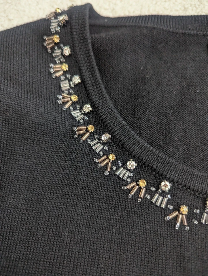 NWT THE LIMITED Black 3/4 Sheer Sleeves Rhinestone Collar Front Sweater L - Image 3 of 4