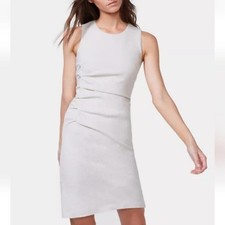 Halston Heritage Bone Tweed Ruched Side Sleeveless Sheath Dress Size L $429 NEW