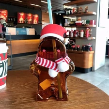 New Starbucks Christmas Gift Gingerbread Man Shaped Glass Straw Cup Tumbler Hot
