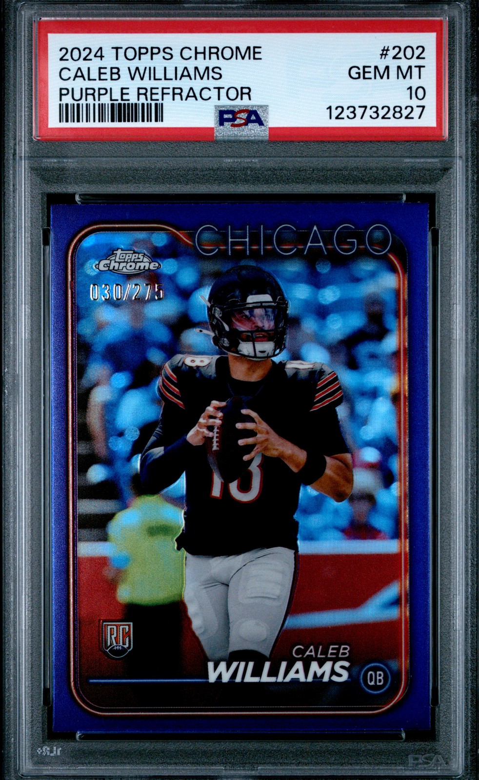 2024 TOPPS CHROME PURPLE REFRACTOR #202 CALEB WILLIAMS 30/275 PSA 10