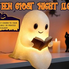 Cute Ghost Reading Lamp LED Sitting Ghost Reading A Book Night Light Halloween