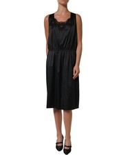 Dolce & Gabbana Black Polyester LaceTrim Sheath Midi Women's Dress