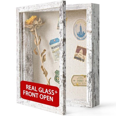 Califortree 8x10 Shadow Box Frame with Linen Back - 8x10, Distressed White