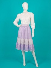 Vintage 70s Calico Ditsy Floral Cotton Prairie 3 Tier Midi Skirt Size XS/S