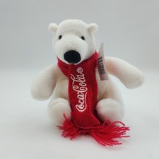 Coca-Cola Coke Mini Polar Bear Plush Stuffed Animal in Winter Scarf White Red 4"