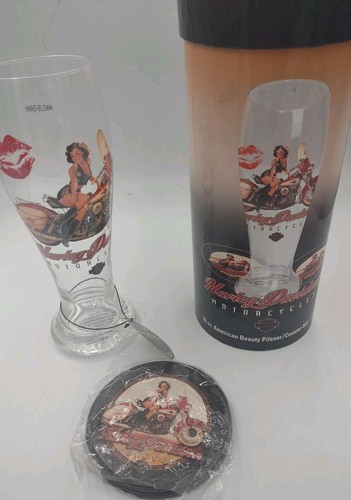 Harley Davidson American Beauty Pilsner Vidrio con Juego de 2 Posavasos y Caja Original  - Imagen 1 de 5