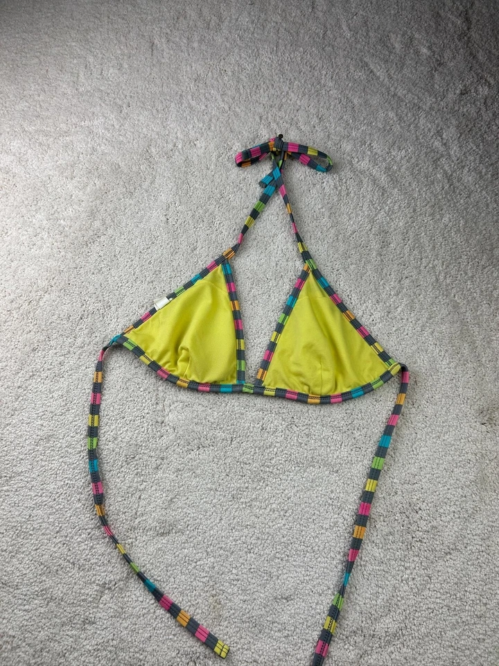 Xhilaration Bikini Top Womens Medium Multicolor Stripe Triangle Swim Halter Tie - Image 4 of 4
