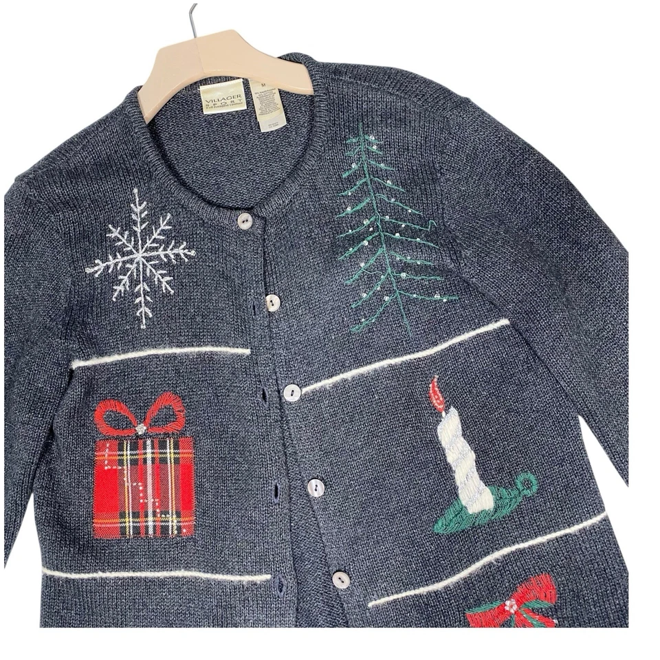 Cárdigan de Navidad bordado vintage Liz Claiborne Villager talla mediana abuela Foto 2 de 4