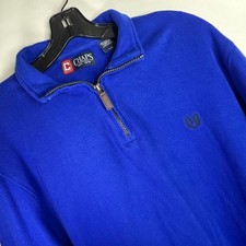 Chaps Blue Quarter Zip Pullover Mens L Cotton Ribbed Knit Logo Sweater Preppy