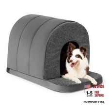 Charcoal L Orthopedic Dog Bed with Cover Cave - Indoor Dog House with Porch