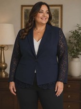 Lane Bryant The Bryant Blazer Womens Size 24 Navy Lace Sleeve Career Jacket...