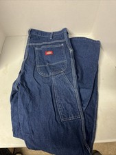 Vintage Dickies Men  s Dark Wash Blue Denim Relaxed Fit Carpenter Jeans 33x34