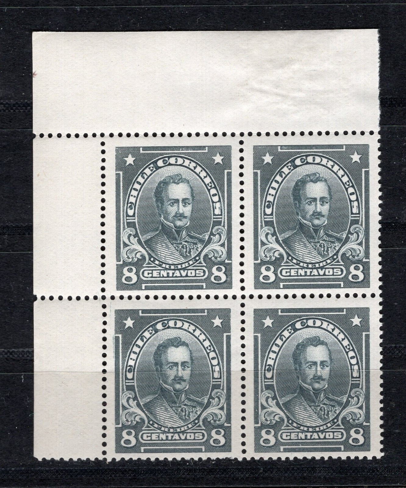 CHILE 1915-25 Sc.125 8c slate FREIRE block of 4 MNH corner sheet