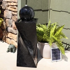 Black Ball Solar Water Fountain with Battery/LED Lights - 30 in by Sunnydaze