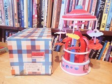 VERY NICE  CELLULOID PLASTIC WIND UP 9" MERRY-GO-ROUND  W/ BOX