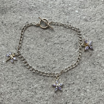 Vintage IBB Sterling Silber Bettelarmband Schmetterling, Blume & Libelle