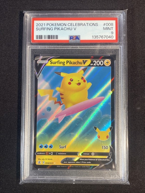 Pokémon TCG Surfing Pikachu V 008/025 Celebrations Holo PSA 9 2021 aky CG Works