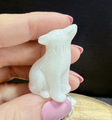 Kristall Mini Wolf Heulen Schnitzerei Sammeln Heilen Spiritueller Weißer Quarz x1