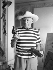 Pablo Picasso With A Gun In Bed 8x10 Picture Celebrity Print