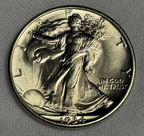 Lustrous Mint State 1934-P Walking Liberty Silver Half Dollar, Orig Uncirculated