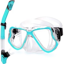 Greatever Dry Snorkel Set,Panoramic Wide View Anti-Fog Scuba Small, Green