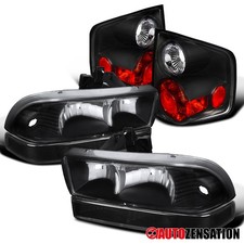 Fit 1998-2004 Chevy S10 Pickup Black Headlights+Clear Bumper Lamps+Tail Lights