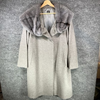 Cinzia Rocca Wool Angora Coat Gray Mink Fur Collar Italy Womens 10