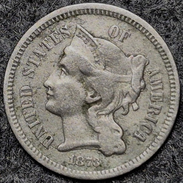 1873 Three Cent Nickel Closed 3 VF Very Fine Raw US 3C Coin