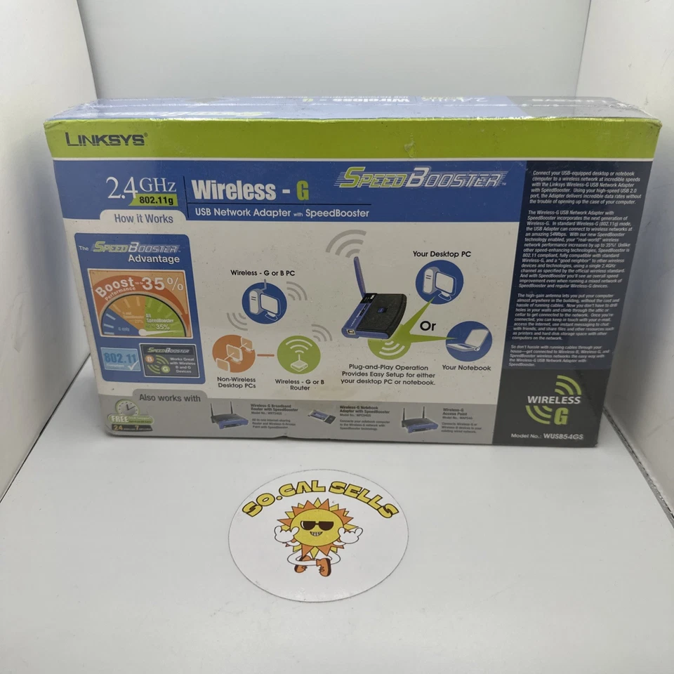 NIP Linksys Wireless G USB Network Adapter 54MBPS with SpeedBooster WUSB54GS - Image 3 of 4