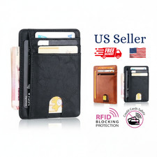Men's Slim RFID Blocking Wallet Smooth Fiber Front Pocket Credit Card Holder US