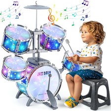Upgraded Kids Drum Set with Light up Drums Ages 3-5 Years Jazz Drum Kit for