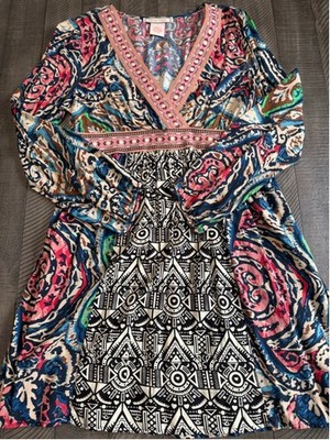 Flying Tomato Boho Mixed Print Long Sleeve Mini Dress Juniors Size L