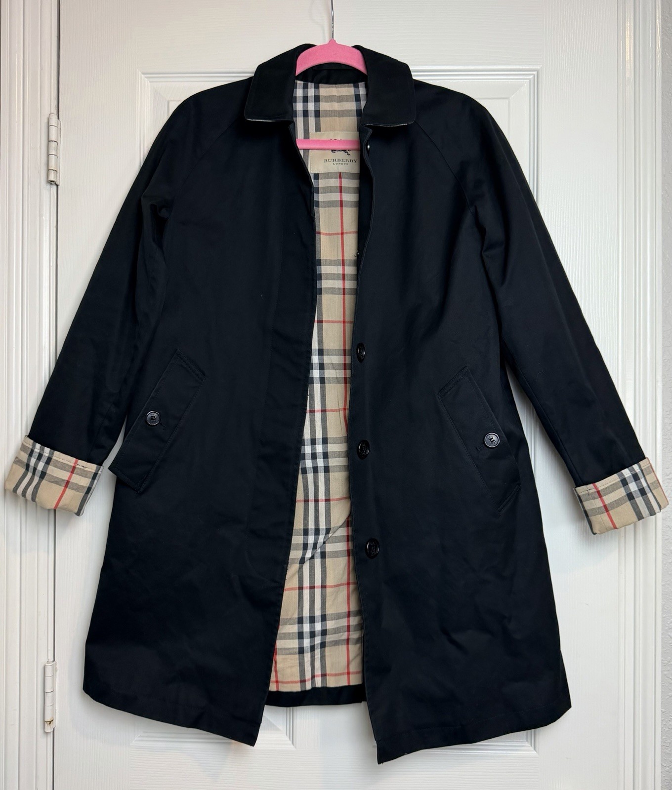 Gabardina Burberry para mujer talla 2 R/S 100 % algodón forro a cuadros Nova botones