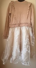 Lizlisa Knit Tulle Dress Beige Floral Docking Women's Casual Stylish Japan