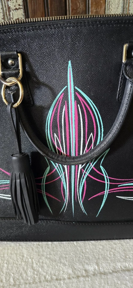 Bolso de mano Rockabilly de cuero italiano a rayas personalizado Annarita Fiore Foto 3 de 4