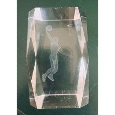 Crystal Glass 1lb Paperweight 3D Laser Etched Basketball Dunk Cube PRISM