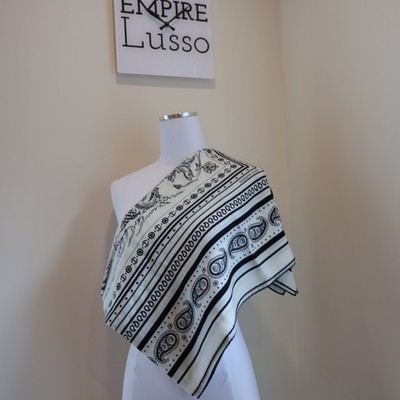 $1575 HERMES CASHMERE SHAWL 140 SCARF 55 Tatouages Marine Band Black White