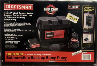 #ad Craftsman 1800 GPH 12 Volt Battery Operated Submersible Sump Pump 83 30706 NOS $119.95
