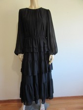 H&M Black Layered Ruffles M Party Cocktails Evening Holiday Midi Dress-CA2