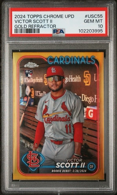 2024 Topps Chrome Update Victor Scott II RC Gold Refractor /50 PSA 10 Gem Mint