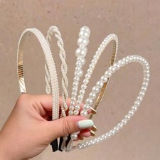 5 Pcs Pearl Headbands for Women Non Slip White Pearl Hairbands Fashion Bridal