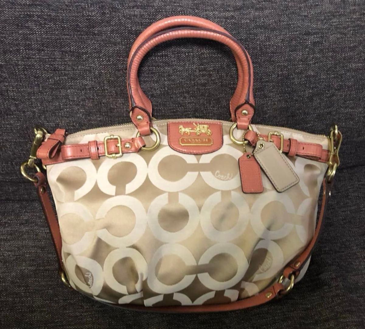Further   COACH 18650 Madison Op Art Satchel 2WAY Shoulder Hand Bag Beige 11a